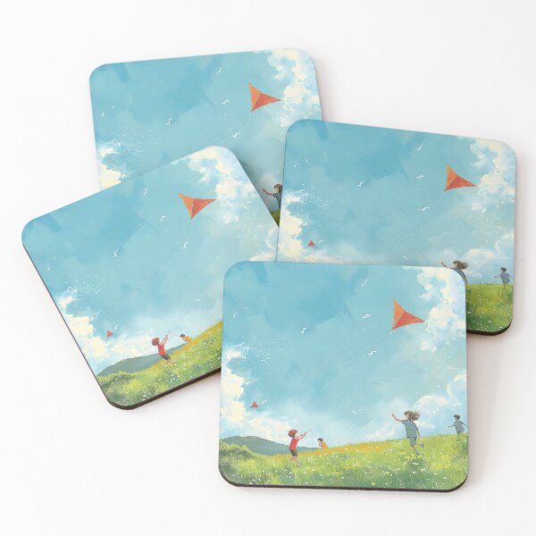 Item preview, Carefree Children Flying Kites in Serene Meadow Under Tranquil Blue Sky. designed and sold by CheerForGoods.