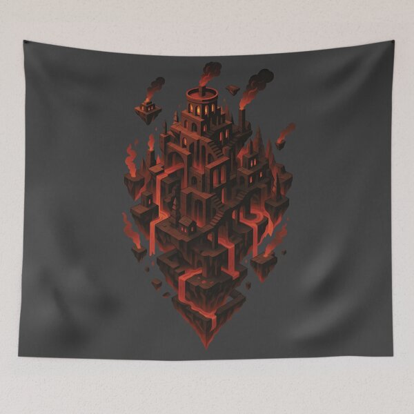 Item preview, Volcanic Escher City – Endless Lava Architecture with Optical Illusion Twist designed and sold by WAUZ.