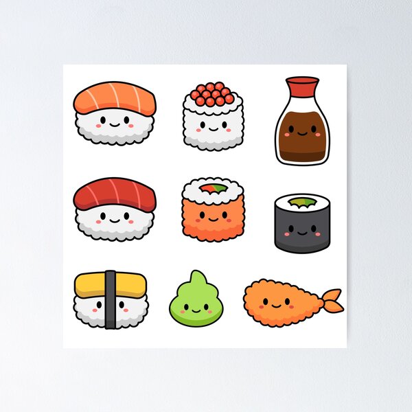 Kawaii Sea Animals Set Poster