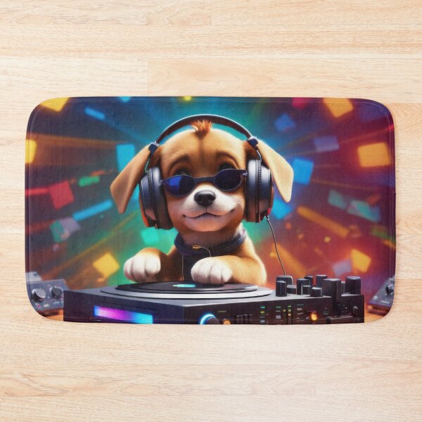 Item preview, Puppy as a Disc jockey wearing headphones, with records on a mixing deck designed and sold by Colin Bentham.