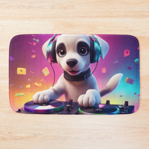 Item preview, Puppy as a Disc jockey wearing headphones, with records on a mixing deck designed and sold by Colin Bentham.