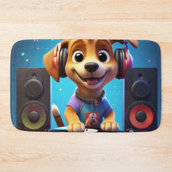 Item preview, Puppy as a Disc jockey wearing headphones, with records on a mixing deck designed and sold by Colin Bentham.