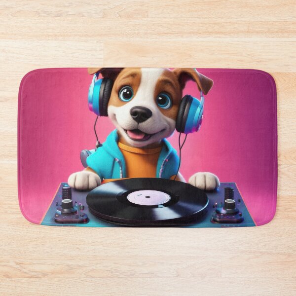 Item preview, Puppy as a Disc jockey wearing headphones, with records on a mixing deck designed and sold by Colin Bentham.