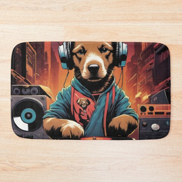 Item preview, Puppy as a Disc jockey wearing headphones, with records on a mixing deck designed and sold by Colin Bentham.
