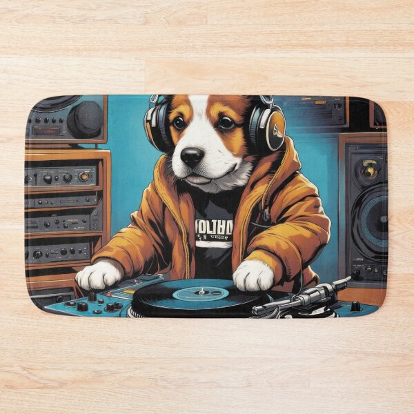 Item preview, Puppy as a Disc jockey wearing headphones, with records on a mixing deck designed and sold by Colin Bentham.