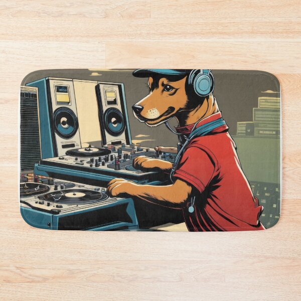 Item preview, Puppy as a Disc jockey wearing headphones, with records on a mixing deck designed and sold by Colin Bentham.