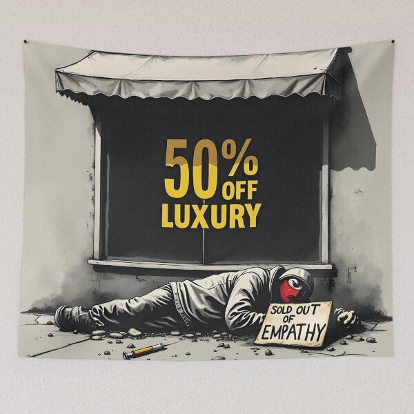 Item preview, Invisible Wealth Street Art: Banksy-Style Homelessness & Consumerism Critique designed and sold by WAUZ.