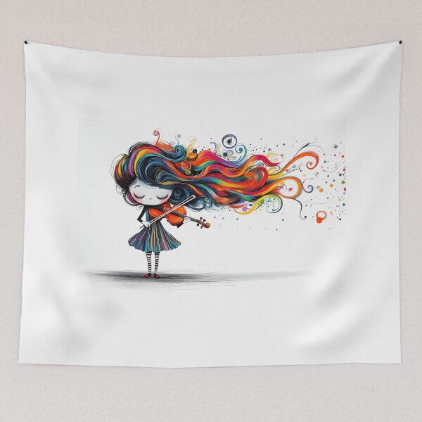 Item preview, Whimsical girl with violin and colorful flowing hair designed and sold by Artessie.