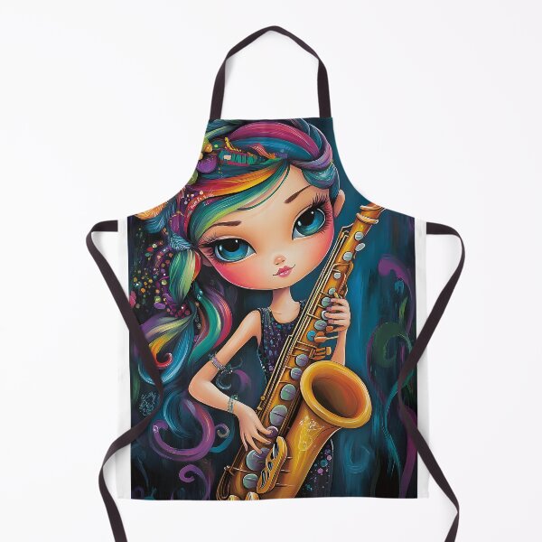 Item preview, Whimsical girl with saxophone in vibrant colors. designed and sold by Artessie.