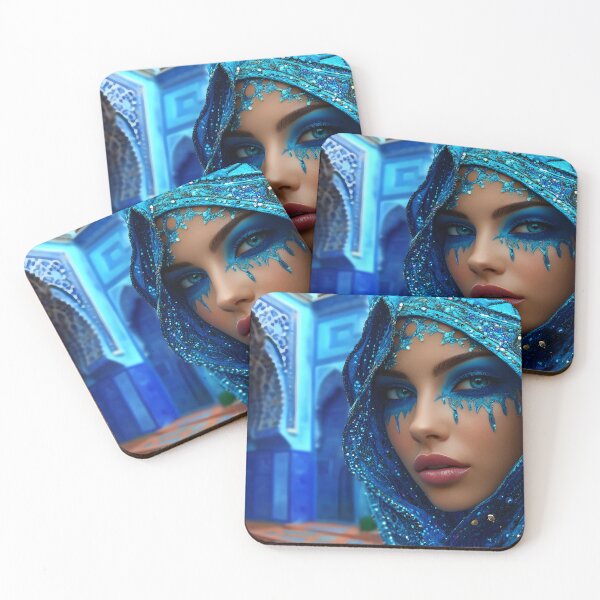 Item preview, Elegant blue mosaic woman in intricate attire portrait designed and sold by Artessie.