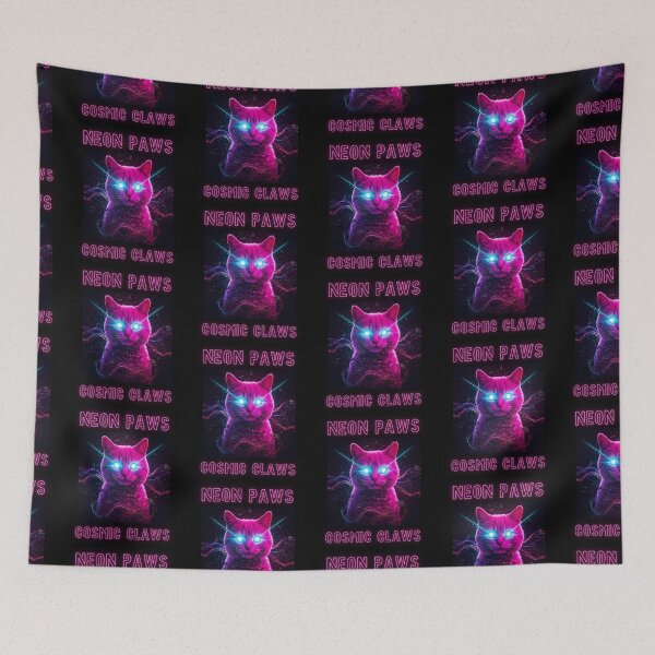 Item preview, Neon Paws, Cosmic Claws – Digital Cat Warrior | Design by EgyApe designed and sold by egyape ⭐⭐⭐⭐⭐.