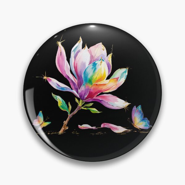 Item preview, Watercolor Colorful Magnolia Blossom with Butterflies designed and sold by MadCatPrints.