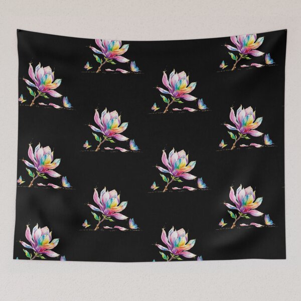 Item preview, Watercolor Colorful Magnolia Blossom with Butterflies designed and sold by MadCatPrints.