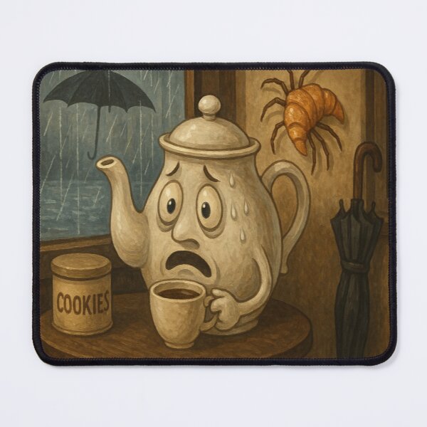 Item preview, Terrified Teapot – A Rainy Café Nightmare - Terrified Teapot and the Croissant Spider Menace designed and sold by FotoworldEdel.