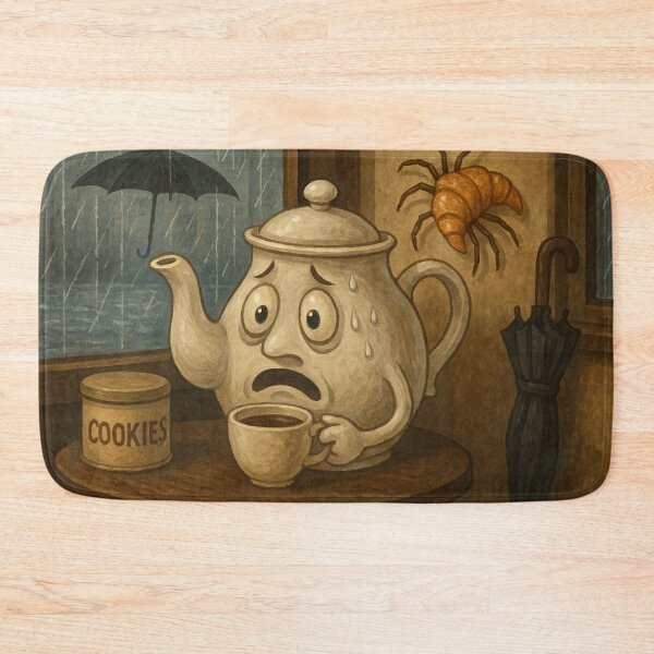 Item preview, Terrified Teapot – A Rainy Café Nightmare - Terrified Teapot and the Croissant Spider Menace designed and sold by FotoworldEdel.