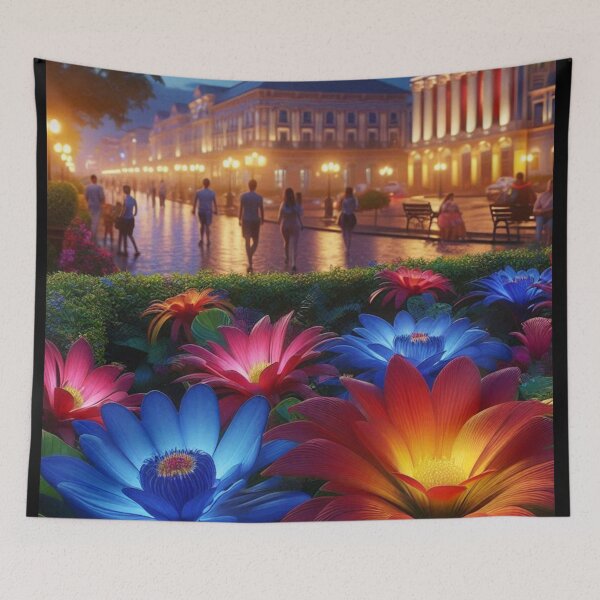 Item preview, Manaus City at Night – 80s Style Floral Urban Scene with Retro Lights | AI Artwork for City & Flower Lovers designed and sold by knalpot-design.