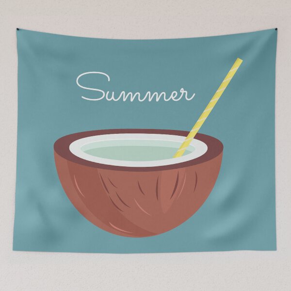 Item preview, Ilustración de verano de diseño plano con cóctel de coco designed and sold by AlginaPugachova.
