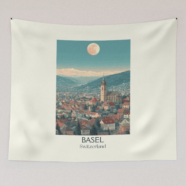 Item preview, Basel Poster – Evening Glow Over Historic Rooftops designed and sold by TuncGK.