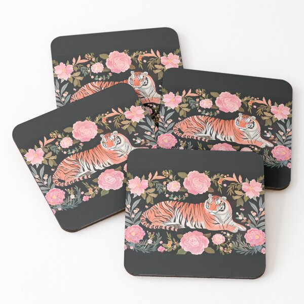 Item preview, Tiger Among Blooming Peonies on Black Background designed and sold by Kollibri.