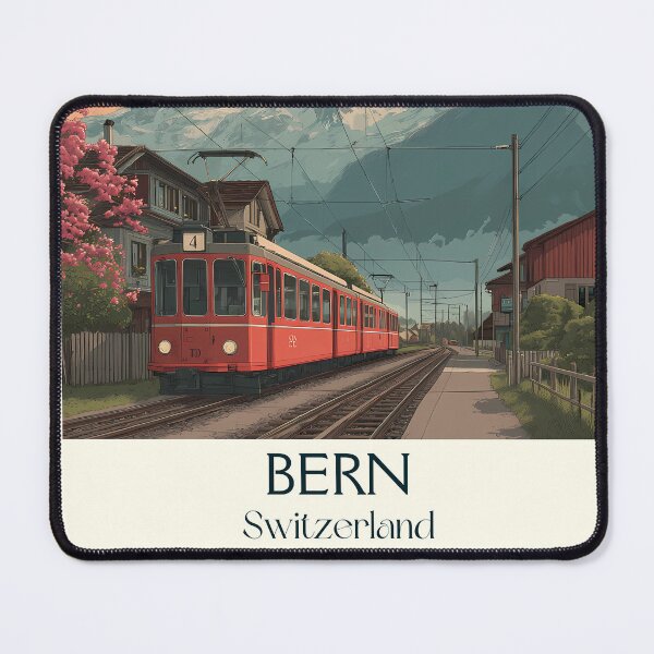 Item preview, Bern Poster – Vintage Tram & Blossoming Mountain Views designed and sold by TuncGK.
