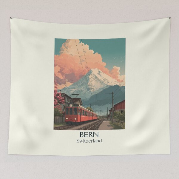 Item preview, Bern Poster – Vintage Tram & Blossoming Mountain Views designed and sold by TuncGK.