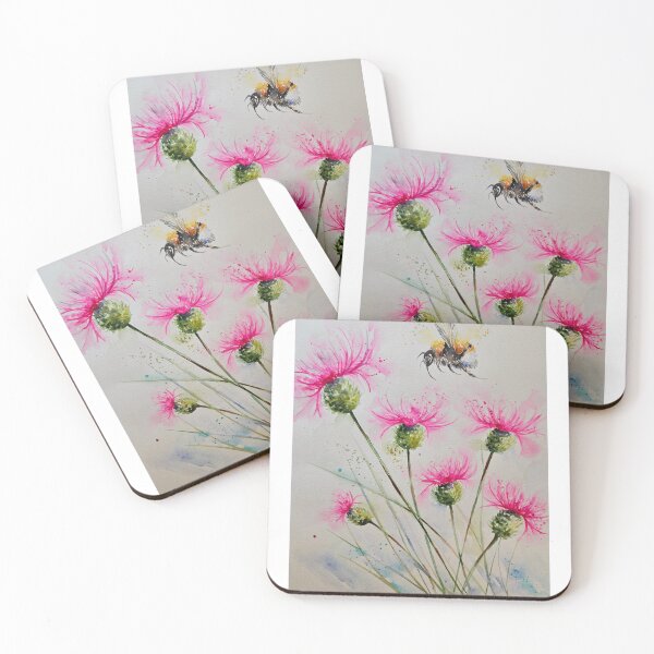 Item preview, Loose style watercolour art painting of a Bee and Thistles by Elle Smith Art designed and sold by Elle-Smith-Art.