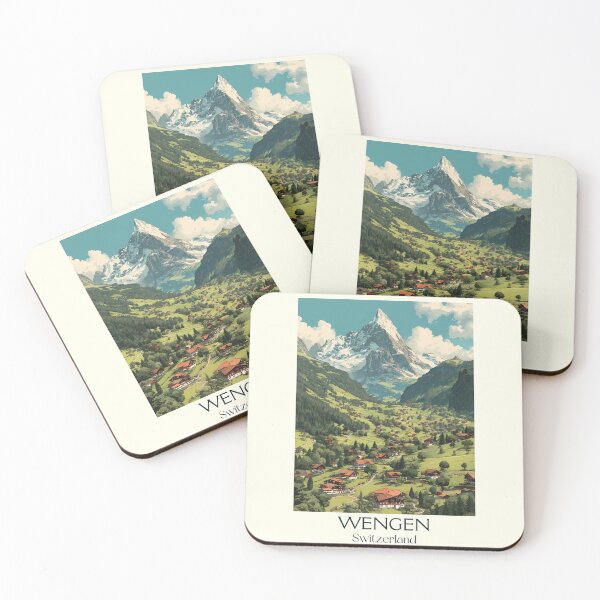 Item preview, Wengen Poster – Alpine Village Beneath Towering Peaks designed and sold by TuncGK.