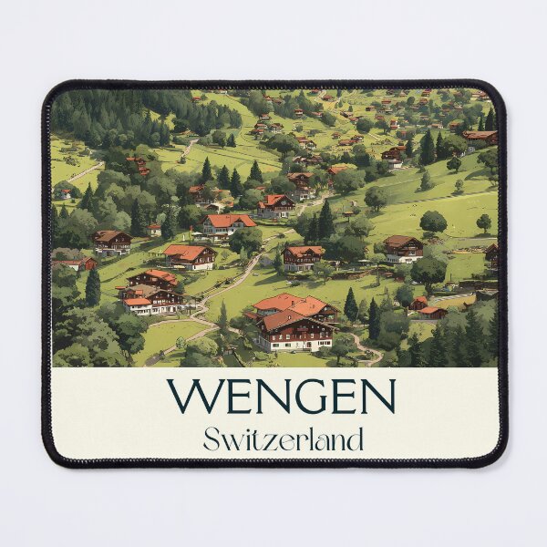 Item preview, Wengen Poster – Alpine Village Beneath Towering Peaks designed and sold by TuncGK.
