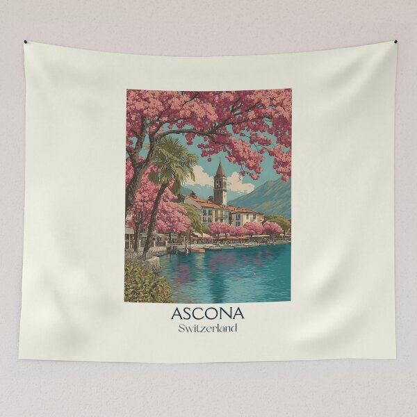 Item preview, Ascona Poster – Blossom-Lined Lakefront in Ticino designed and sold by TuncGK.