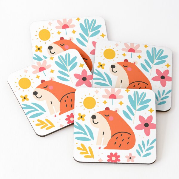 Item preview, Cute Capybara with Flowers and Sun - Scandinavian Folk Art by heidiannemorris © designed and sold by FOLK ART FUSION by heidiannemorris.