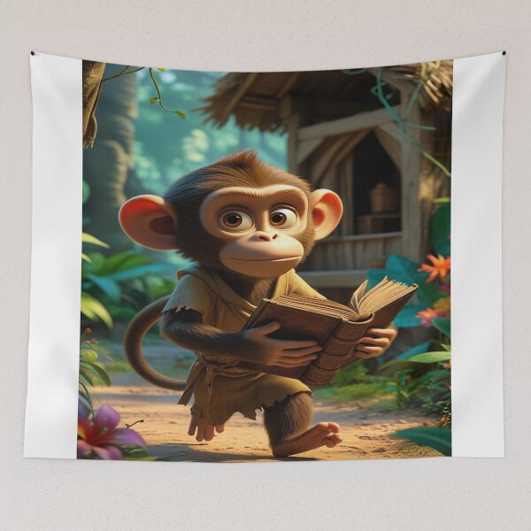 Item preview, Cute monkey reading designed and sold by saly55887.