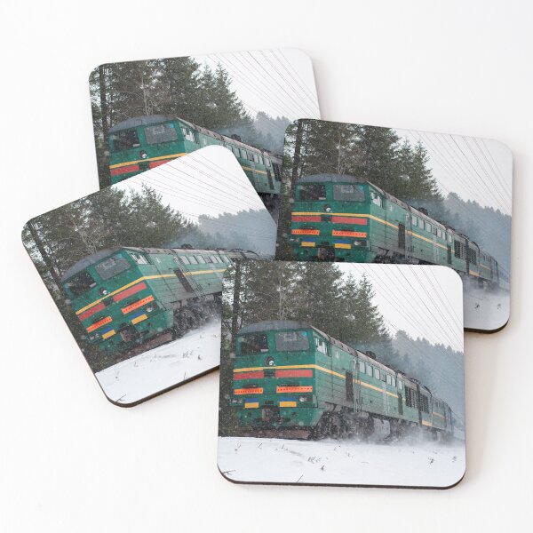 Item preview, Locomotive 2TE10 with passenger cars in the snowy Carpathians. designed and sold by ChernivtsiSkoda.