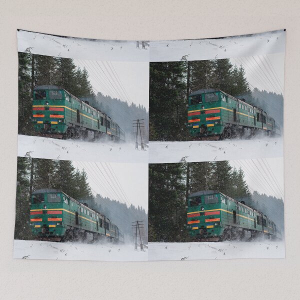 Item preview, Locomotive 2TE10 with passenger cars in the snowy Carpathians. designed and sold by ChernivtsiSkoda.
