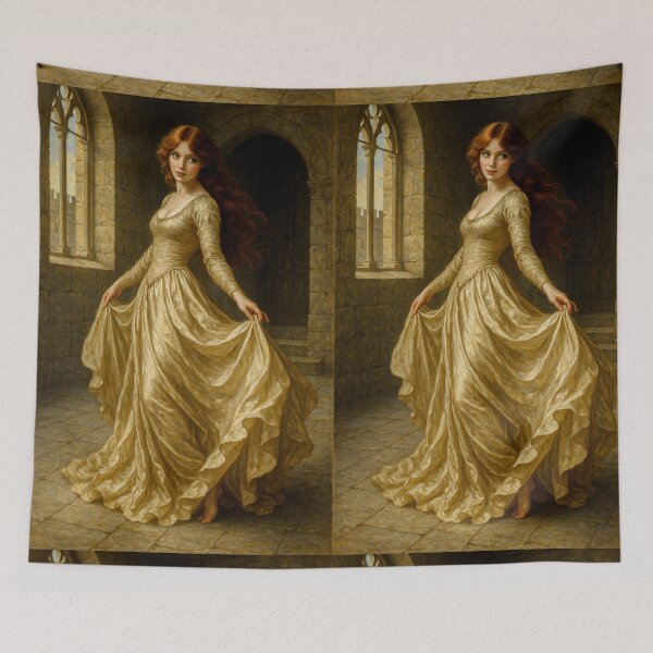Item preview, Fantasy Medieval Redhead Beauty in Flowing Silk Dress designed and sold by DibujandoPorfa.