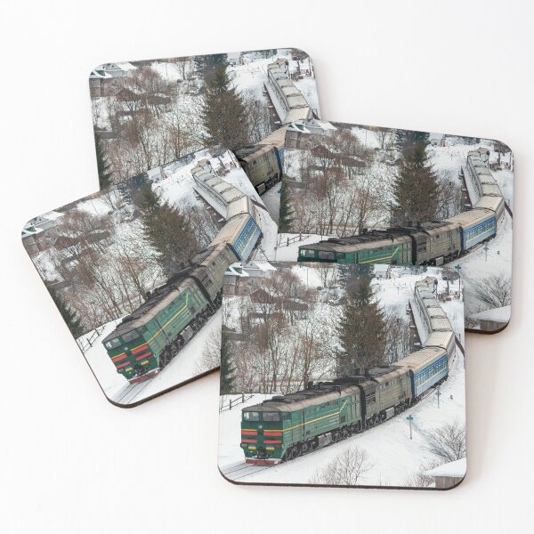 Item preview, Locomotive 2TE10 with passenger cars in the snowy Carpathians. designed and sold by ChernivtsiSkoda.