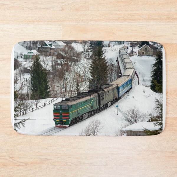 Item preview, Locomotive 2TE10 with passenger cars in the snowy Carpathians. designed and sold by ChernivtsiSkoda.