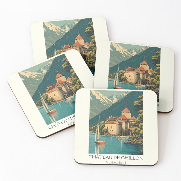 Item preview, Château de Chillon Poster – Lakeside Castle with Mountain Backdrop designed and sold by TuncGK.