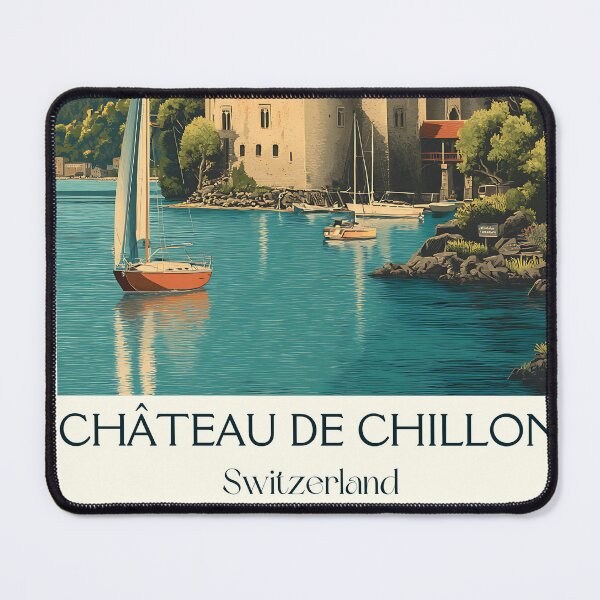 Item preview, Château de Chillon Poster – Lakeside Castle with Mountain Backdrop designed and sold by TuncGK.