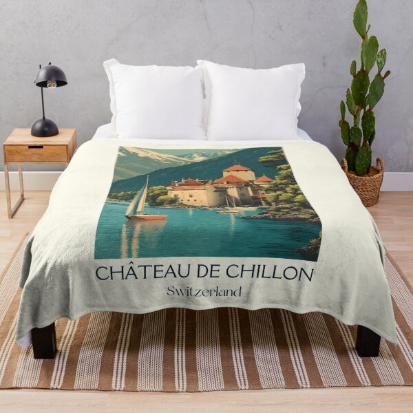 Item preview, Château de Chillon Poster – Lakeside Castle with Mountain Backdrop designed and sold by TuncGK.
