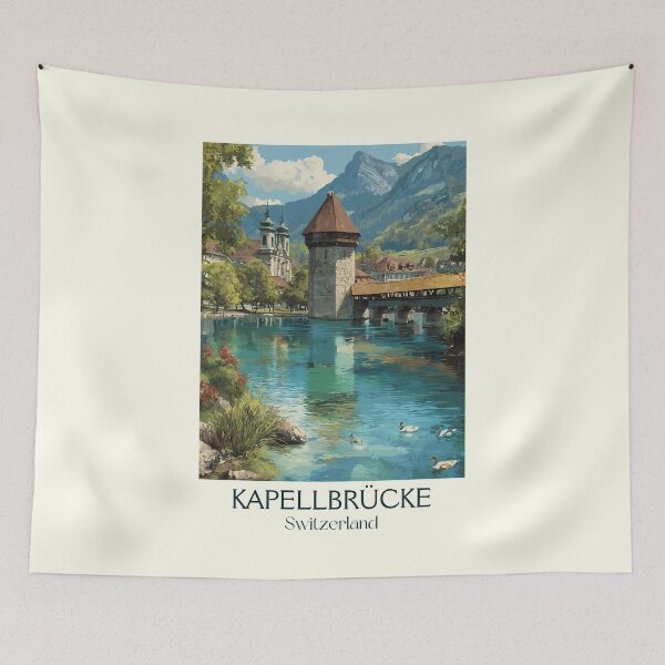 Item preview, Kapellbrücke Poster – Historic Bridge Over Tranquil Waters designed and sold by TuncGK.