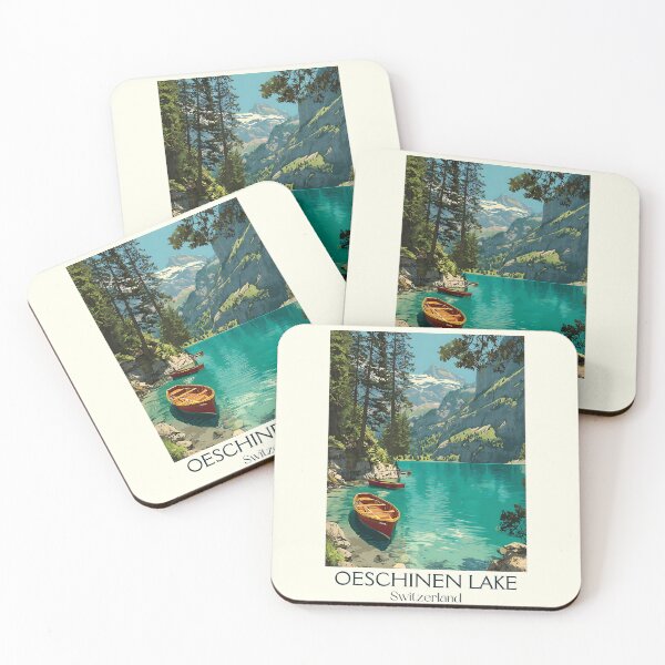Item preview, Oeschinen Lake Poster – Wooden Boats on Turquoise Tranquility designed and sold by TuncGK.