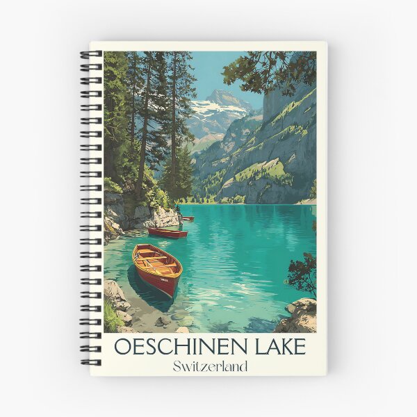 Item preview, Oeschinen Lake Poster – Wooden Boats on Turquoise Tranquility designed and sold by TuncGK.