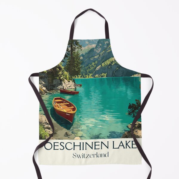 Item preview, Oeschinen Lake Poster – Wooden Boats on Turquoise Tranquility designed and sold by TuncGK.