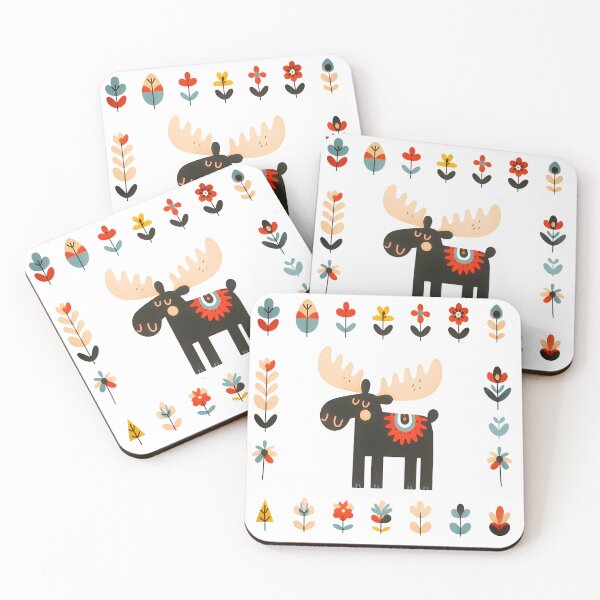 Item preview, Cute Little Brown Moose STICKER/MAGNET PACK - Scandinavian Folk Art by heidiannemorris © designed and sold by FOLK ART FUSION by heidiannemorris.