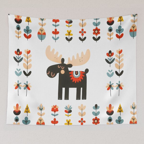 Item preview, Cute Little Brown Moose STICKER/MAGNET PACK - Scandinavian Folk Art by heidiannemorris © designed and sold by FOLK ART FUSION by heidiannemorris.