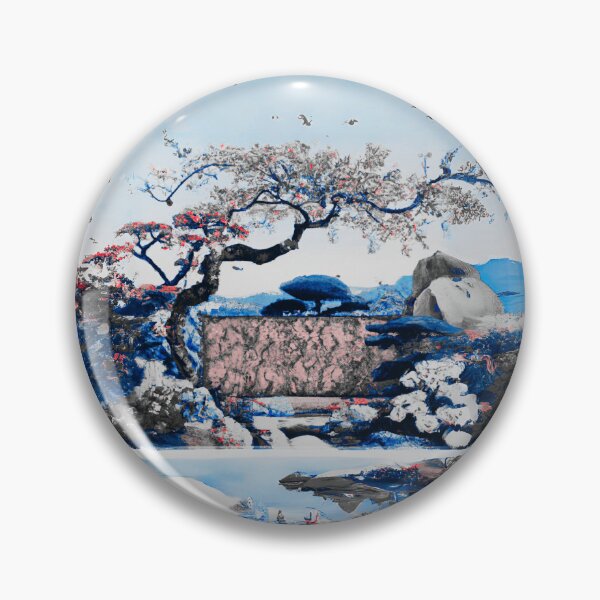 Item preview, A japanese garden with various blossom flowers in cold color of winter designed and sold by MerryCrown.