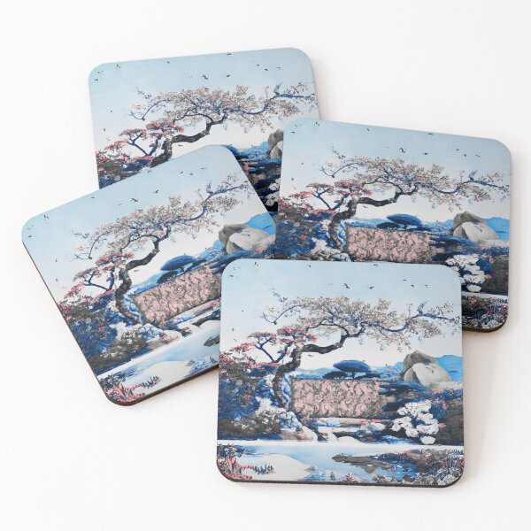 Item preview, A japanese garden with various blossom flowers in cold color of winter designed and sold by MerryCrown.