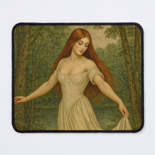 Item preview, Medieval Forest Beauty – Redhead Lady in White Gown by the Water designed and sold by DibujandoPorfa.