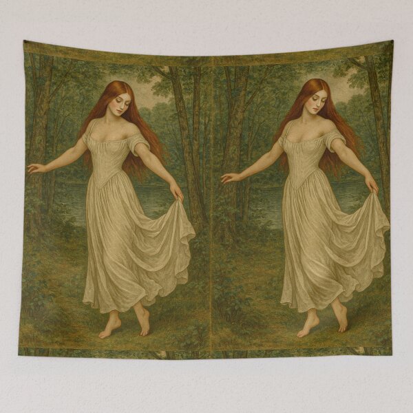 Item preview, Medieval Forest Beauty – Redhead Lady in White Gown by the Water designed and sold by DibujandoPorfa.