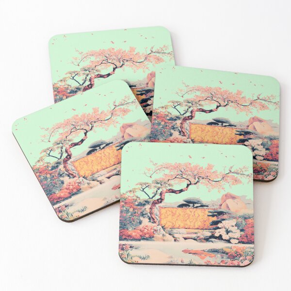 Item preview, A faded japanese garden with various blossom flowers in cold color of winter designed and sold by MerryCrown.